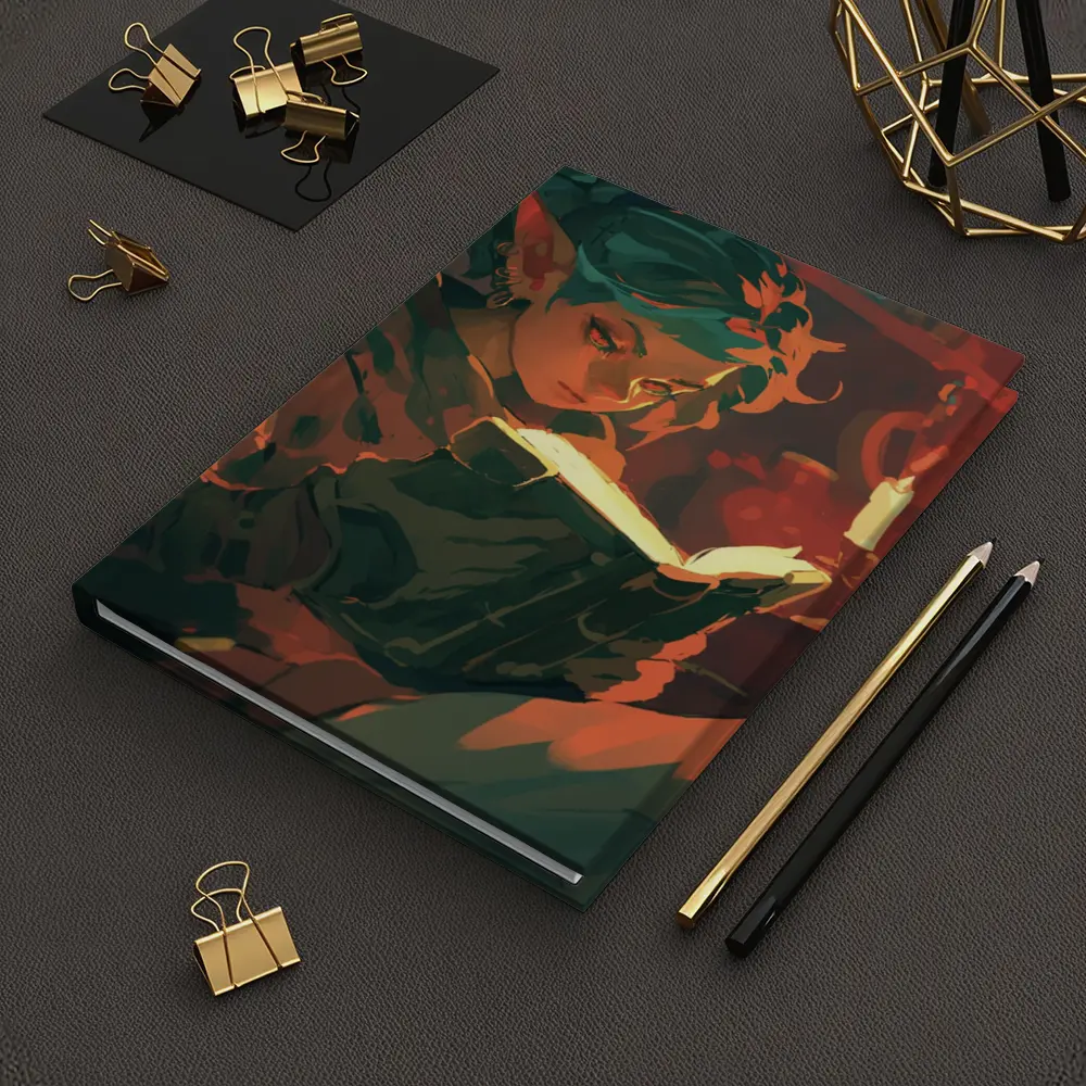 Fantasy Elf Reading Glowing Book by Candlelight – Notebooks