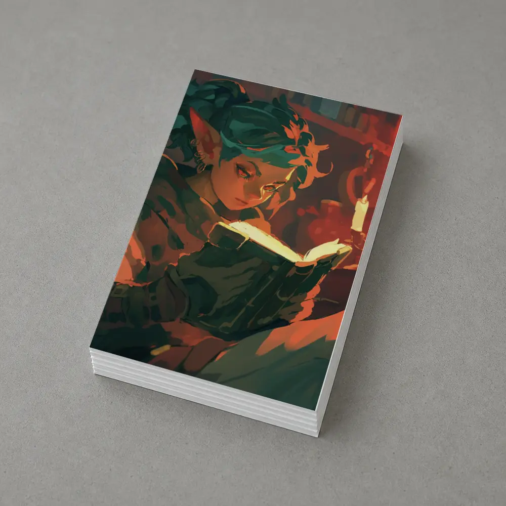 Fantasy Elf Reading Glowing Book by Candlelight – Postcards