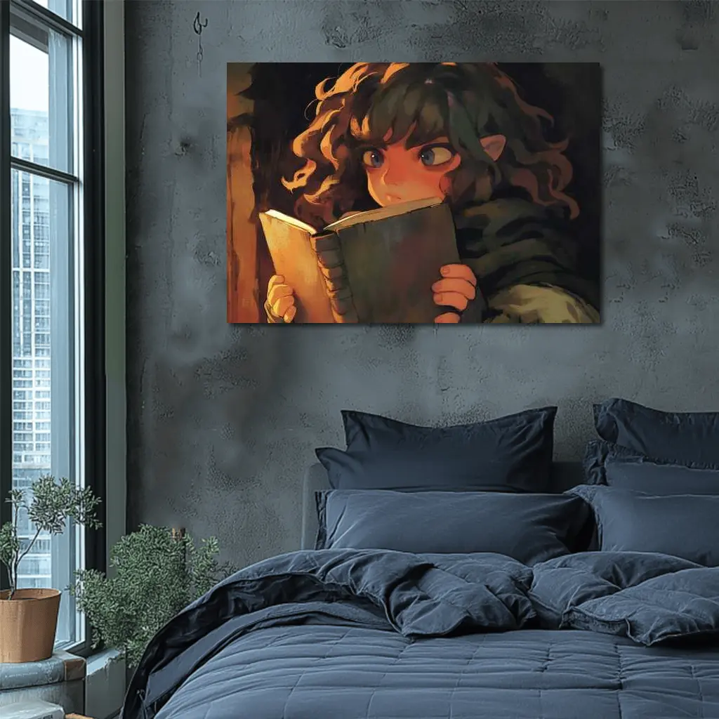 Elf Child Reading Book Dark Fantasy Art – Wall Art