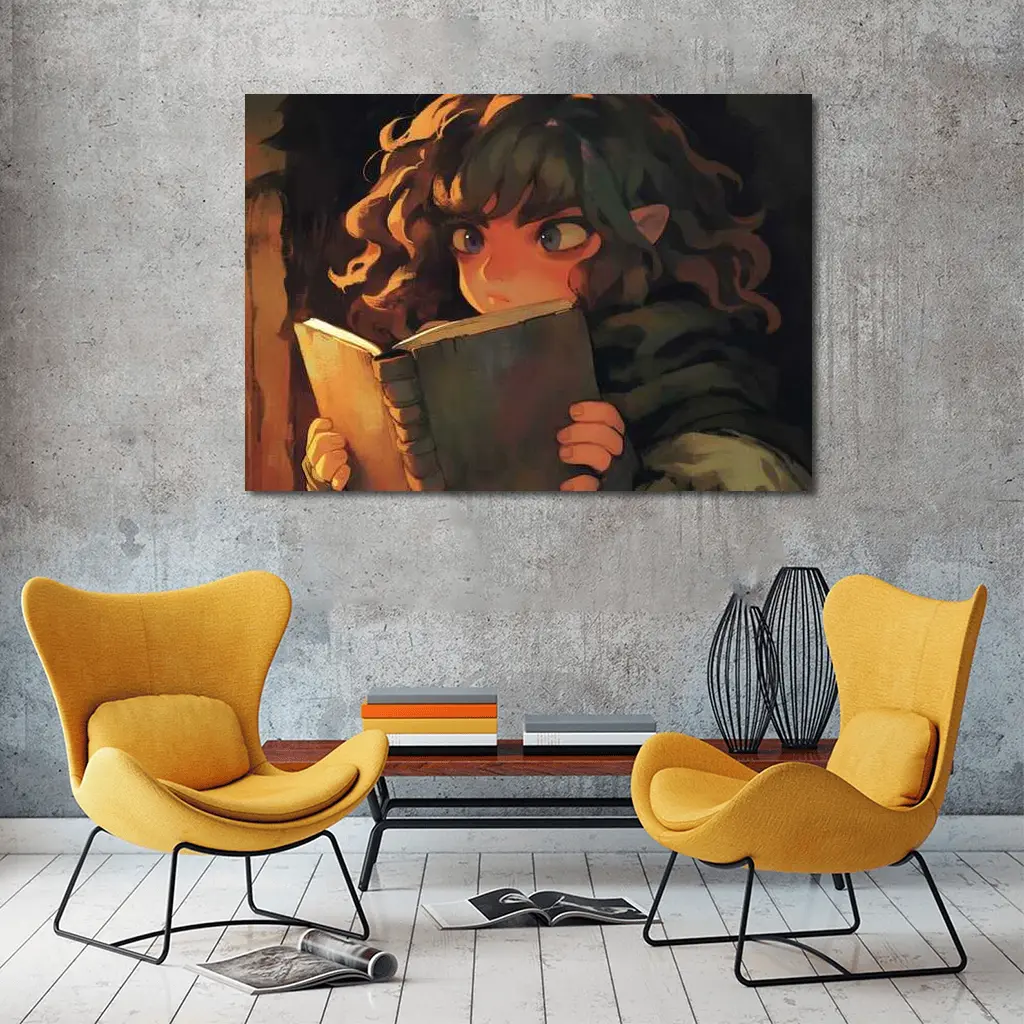 Elf Child Reading Book Dark Fantasy Art – Wall Art