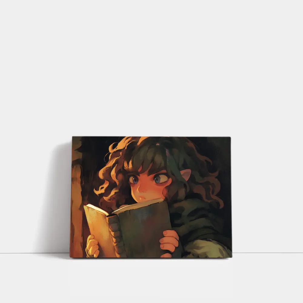 Elf Child Reading Book Dark Fantasy Art – Wall Art