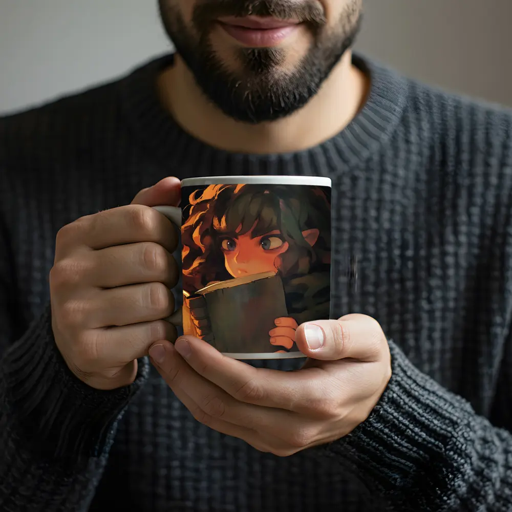 Elf Child Reading Book Dark Fantasy Art – Mugs