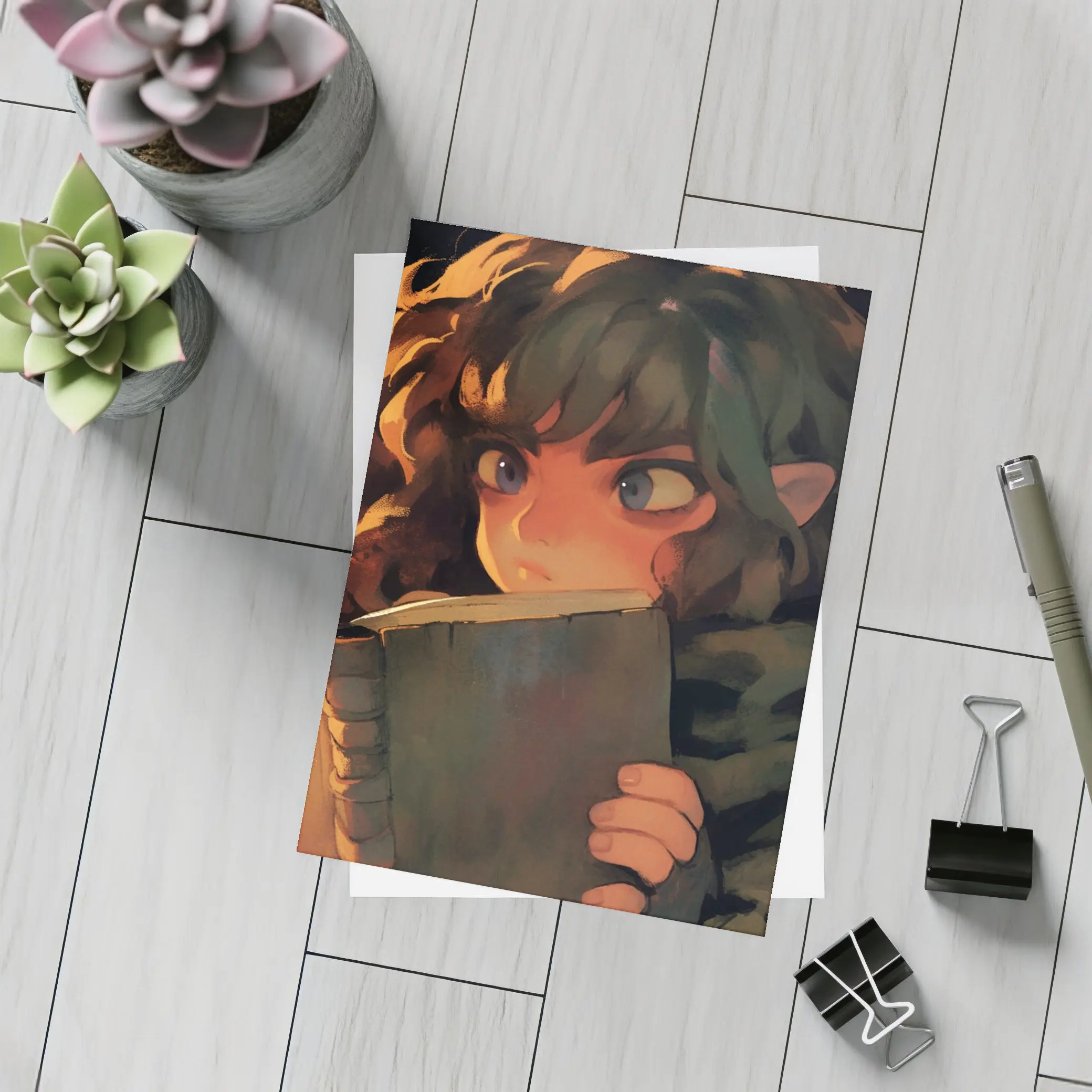 Elf Child Reading Book Dark Fantasy Art – Postcards