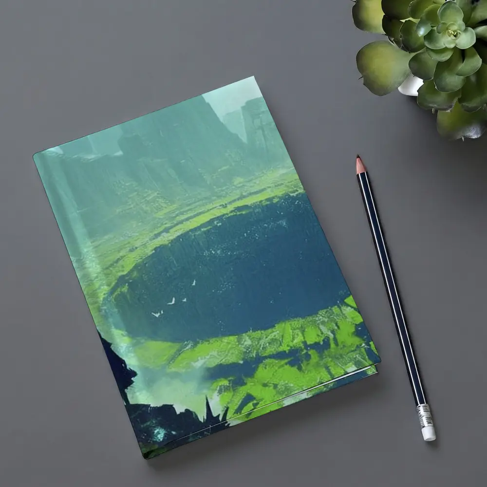 Fantasy Warriors Overlooking Ancient Crater Ruins – Notebooks