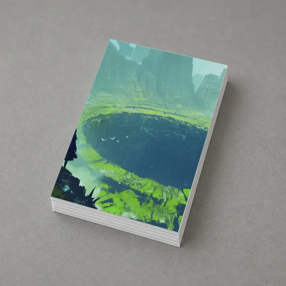 Fantasy Warriors Overlooking Ancient Crater Ruins – Postcards