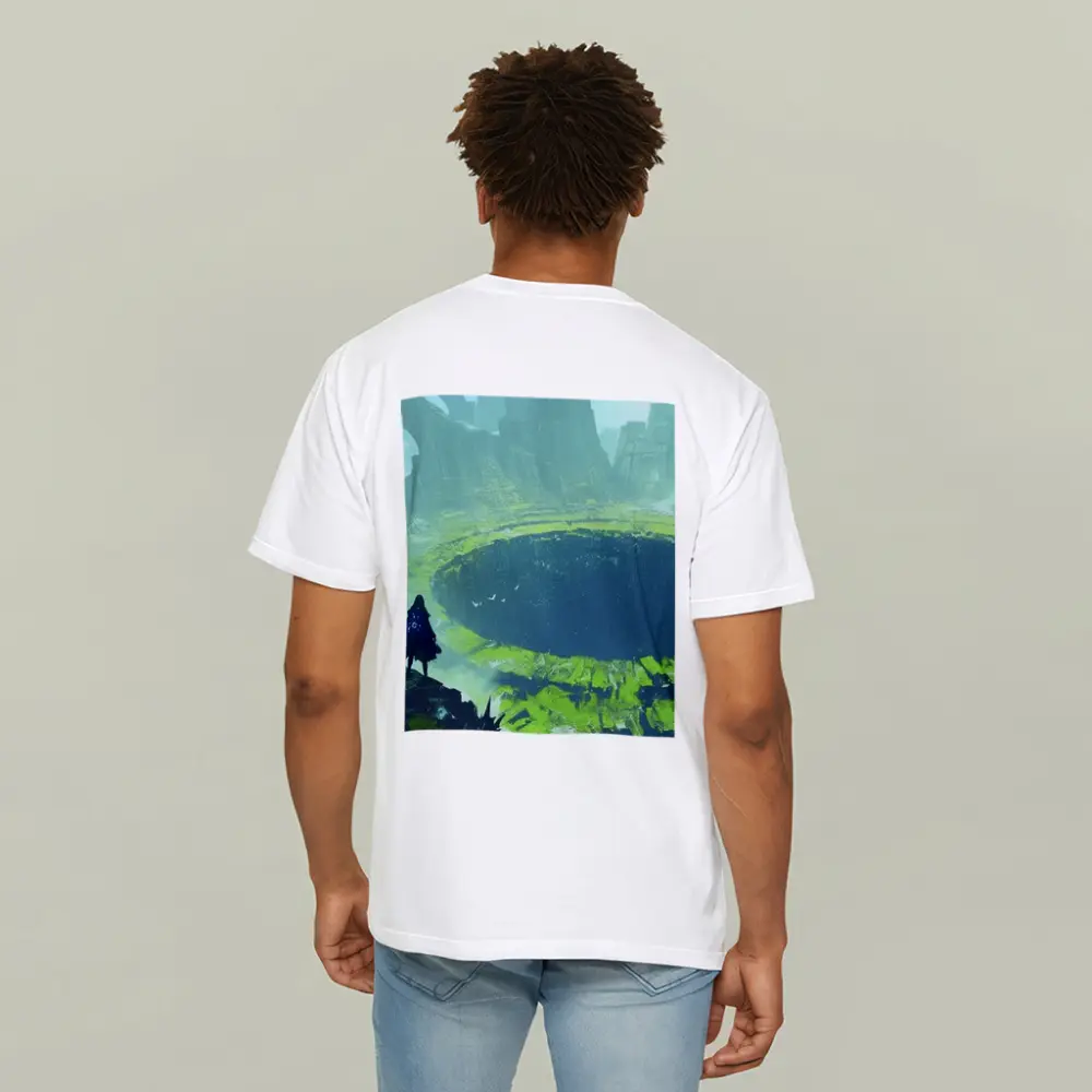 Fantasy Warriors Overlooking Ancient Crater Ruins – T-Shirts