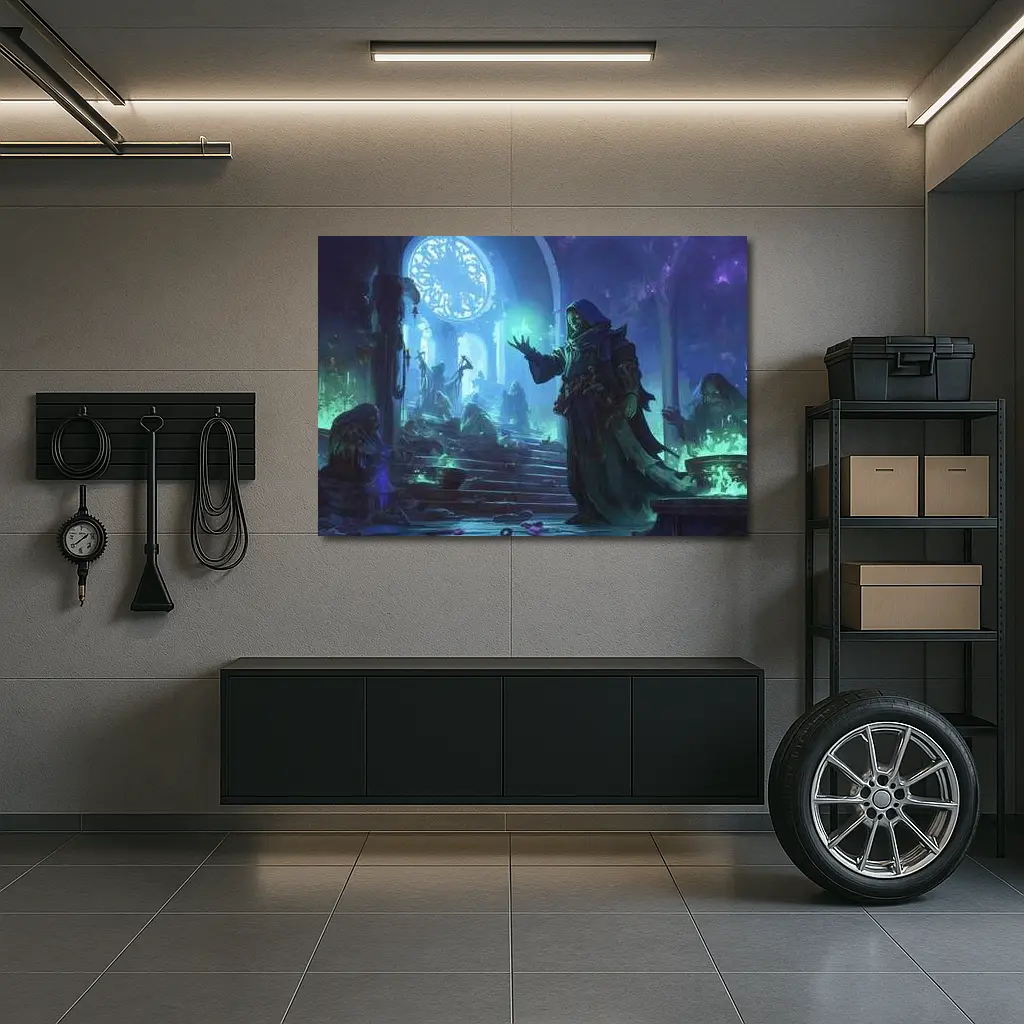 Dark Sorcerer Casting Magic In Ancient Hall – Wall Art