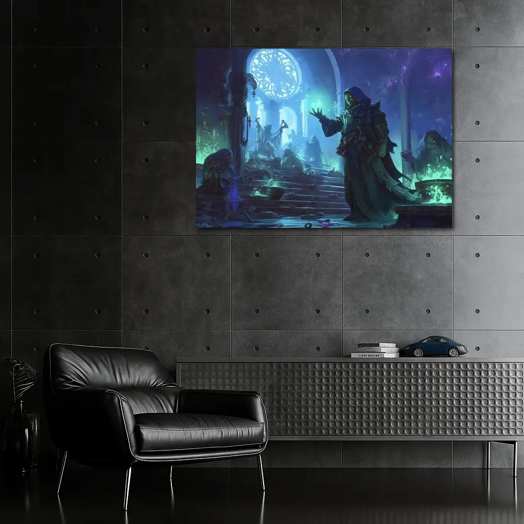 Dark Sorcerer Casting Magic In Ancient Hall – Wall Art