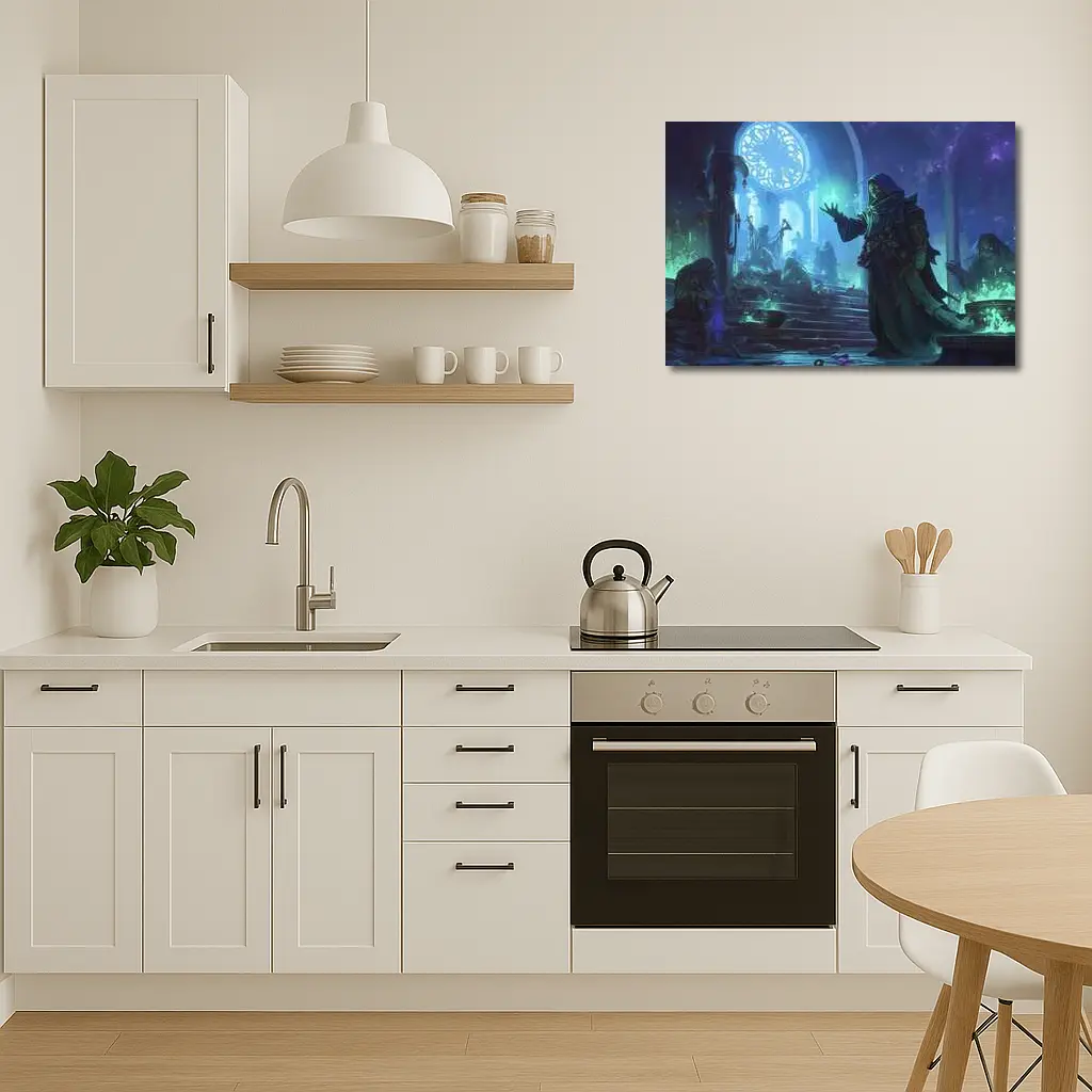 Dark Sorcerer Casting Magic In Ancient Hall – Wall Art