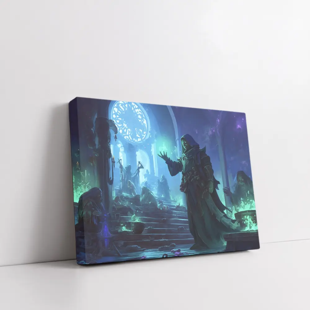 Dark Sorcerer Casting Magic In Ancient Hall – Wall Art