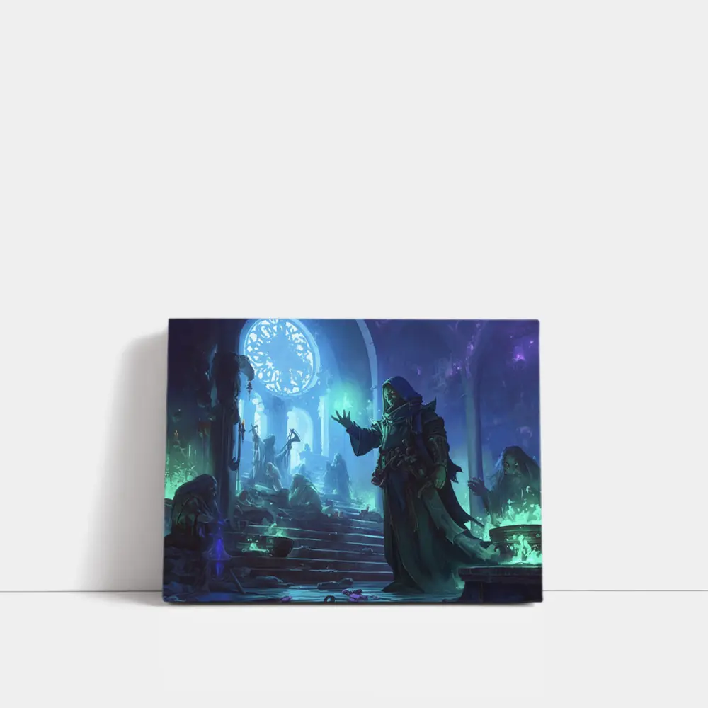 Dark Sorcerer Casting Magic In Ancient Hall – Wall Art