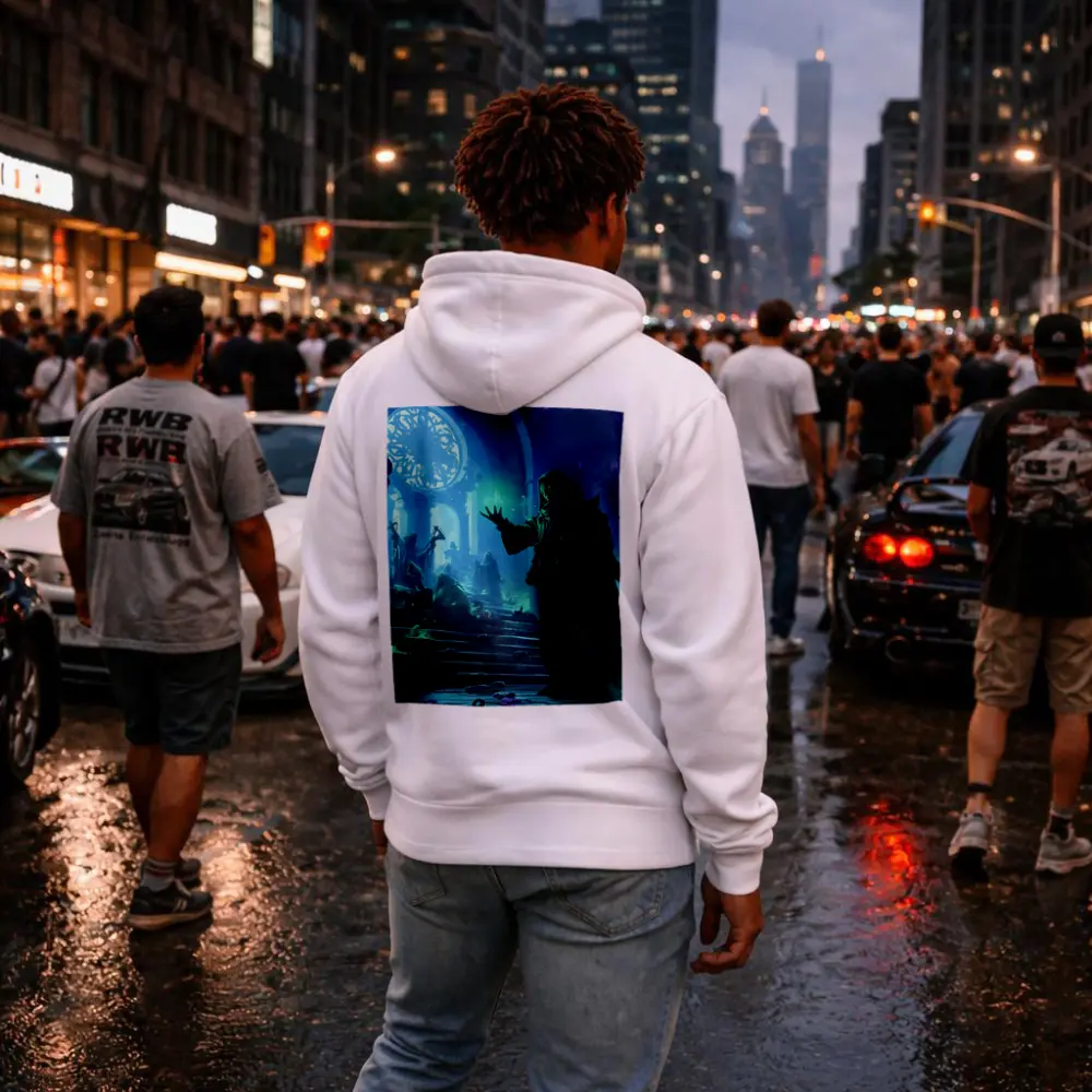 Dark Sorcerer Casting Magic In Ancient Hall – Hoodies
