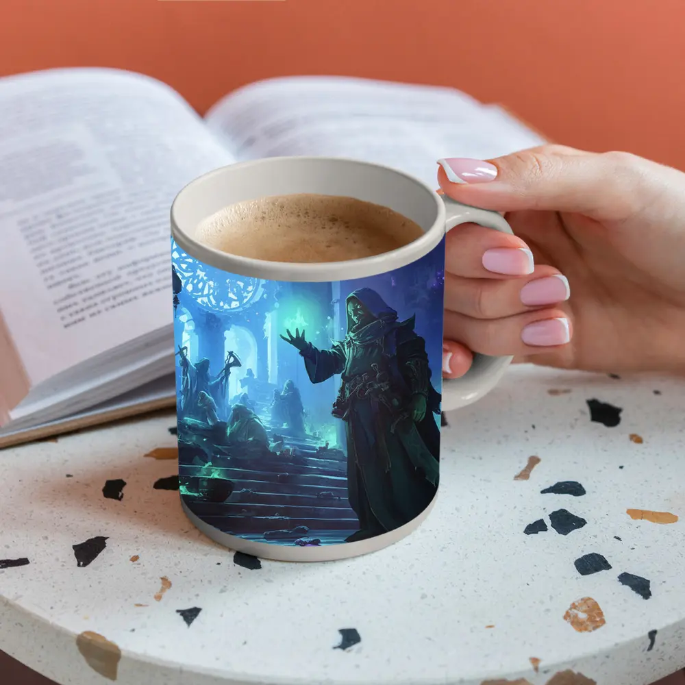 Dark Sorcerer Casting Magic In Ancient Hall – Mugs