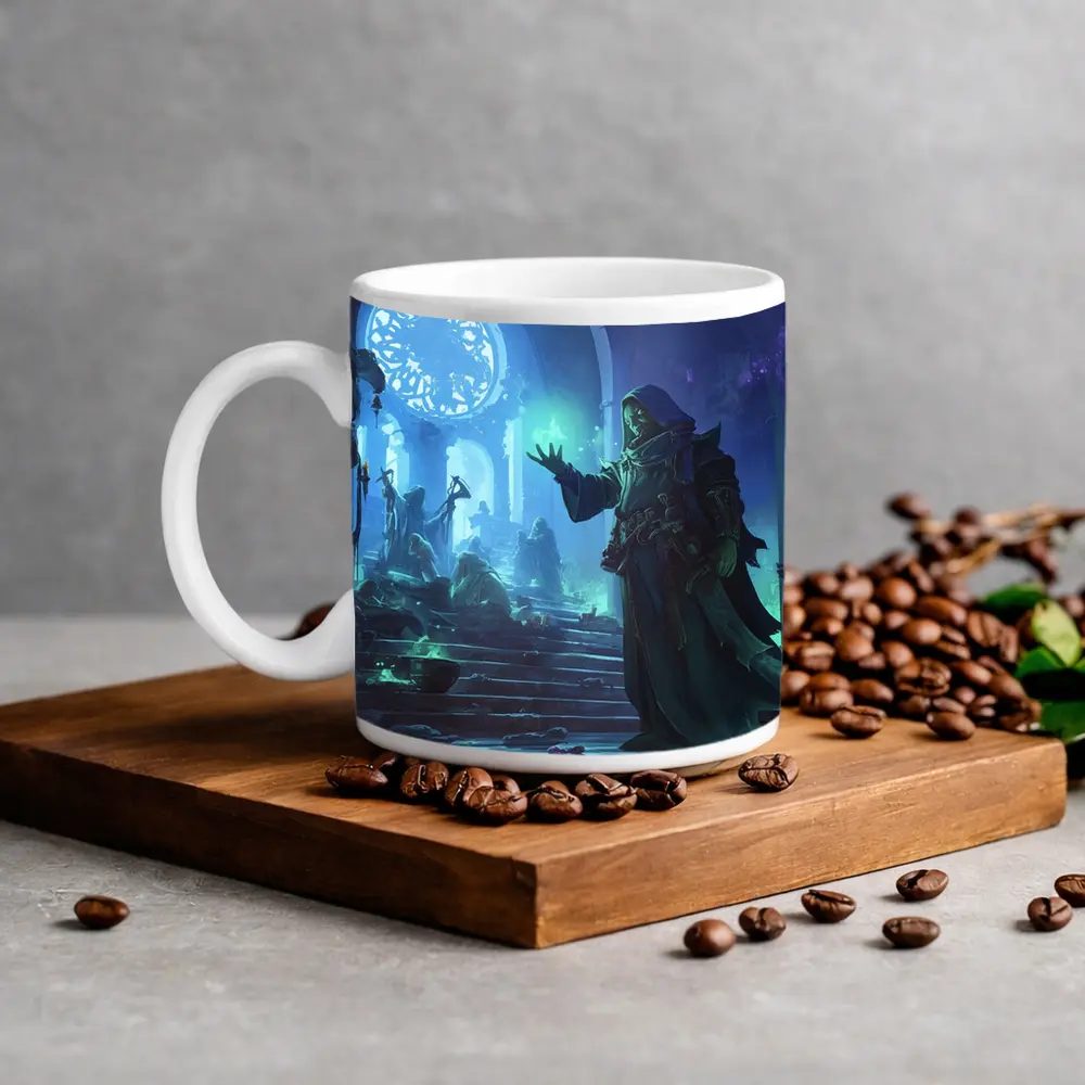 Dark Sorcerer Casting Magic In Ancient Hall – Mugs