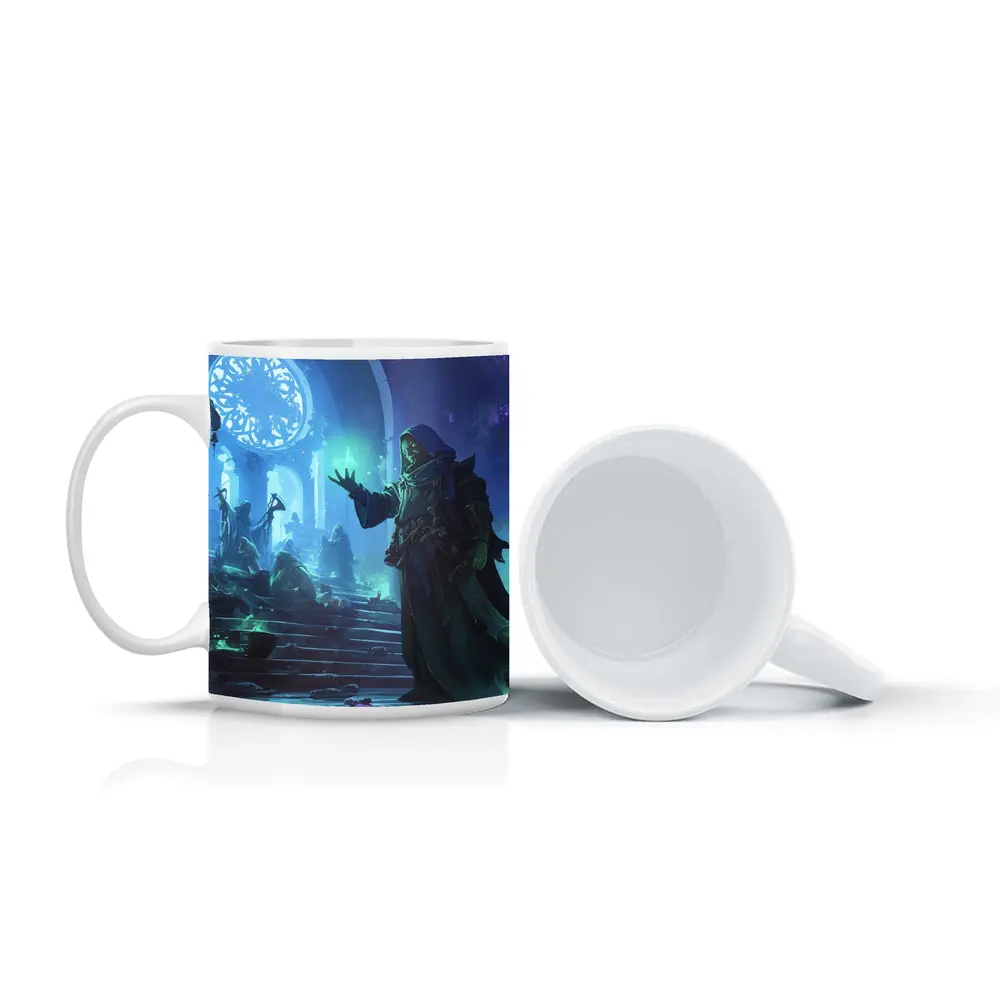 Dark Sorcerer Casting Magic In Ancient Hall – Mugs