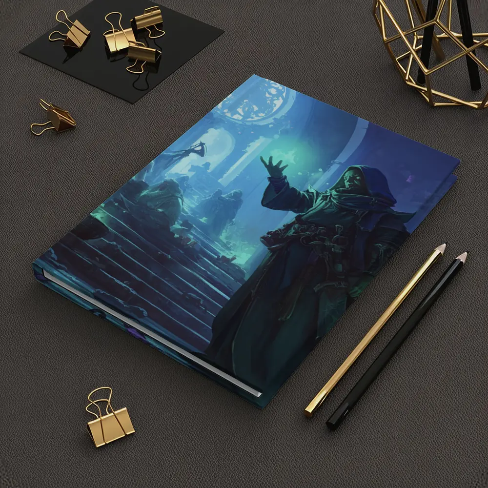 Dark Sorcerer Casting Magic In Ancient Hall – Notebooks