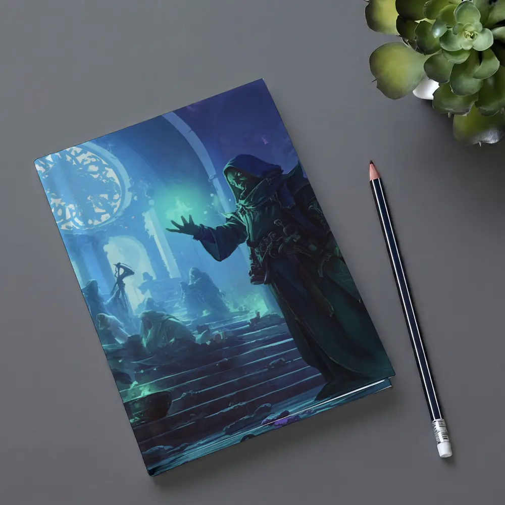 Dark Sorcerer Casting Magic In Ancient Hall – Notebooks