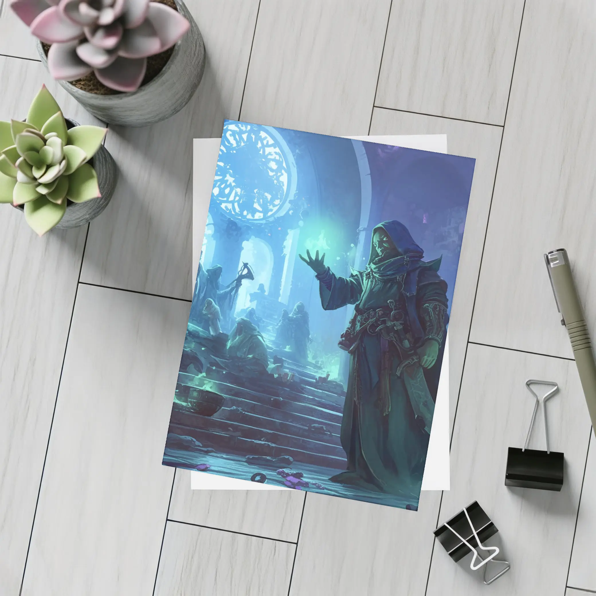 Dark Sorcerer Casting Magic In Ancient Hall – Postcards