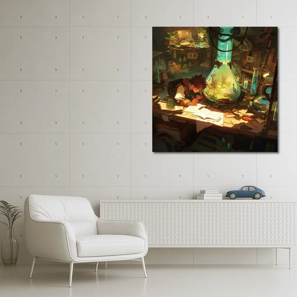 Anime Boy Writing In Fantasy Alchemist Lab – Wall Art