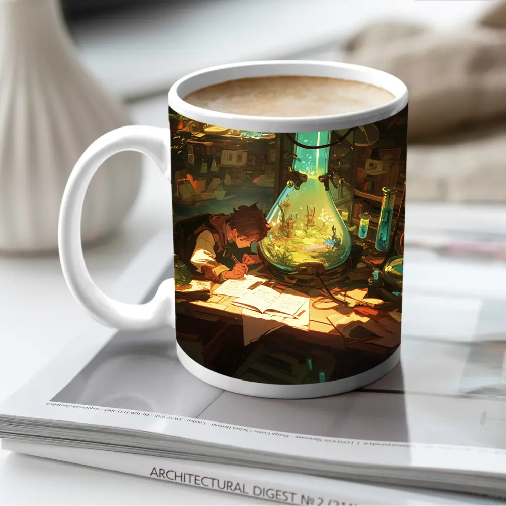 Anime Boy Writing In Fantasy Alchemist Lab – Mugs