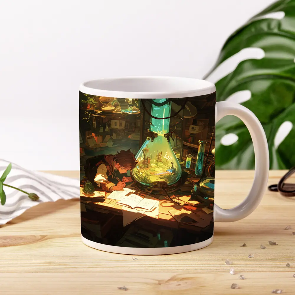 Anime Boy Writing In Fantasy Alchemist Lab – Mugs