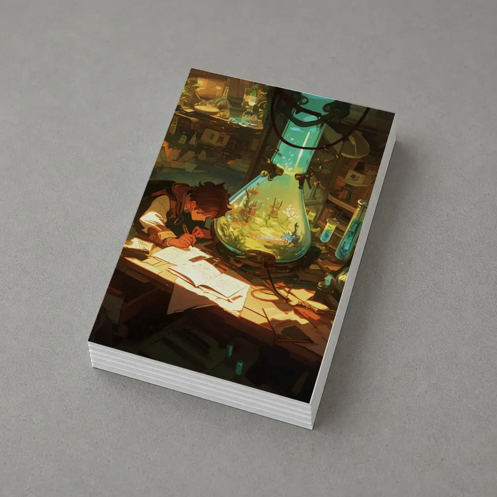 Anime Boy Writing In Fantasy Alchemist Lab – Postcards