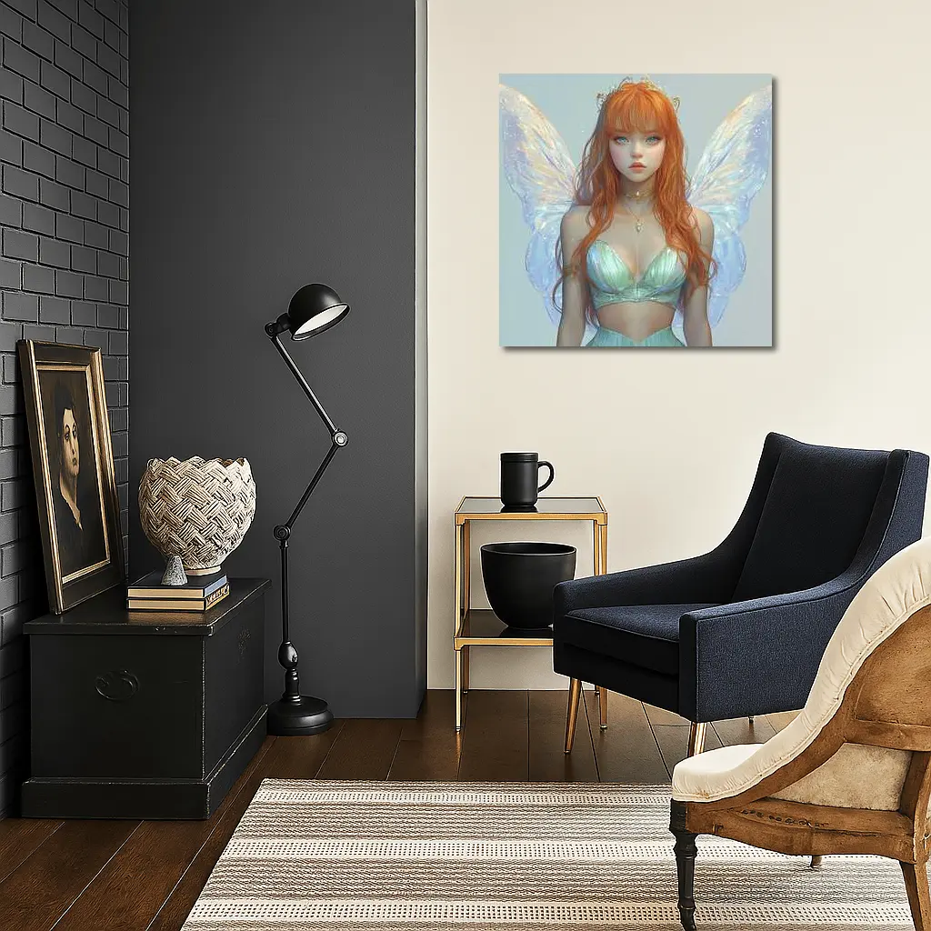 Red Hair Fairy Girl Blue Wings Fantasy – Wall Art