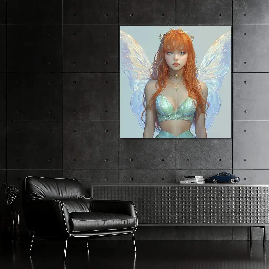 Red Hair Fairy Girl Blue Wings Fantasy – Wall Art