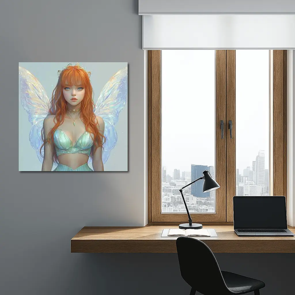 Red Hair Fairy Girl Blue Wings Fantasy – Wall Art