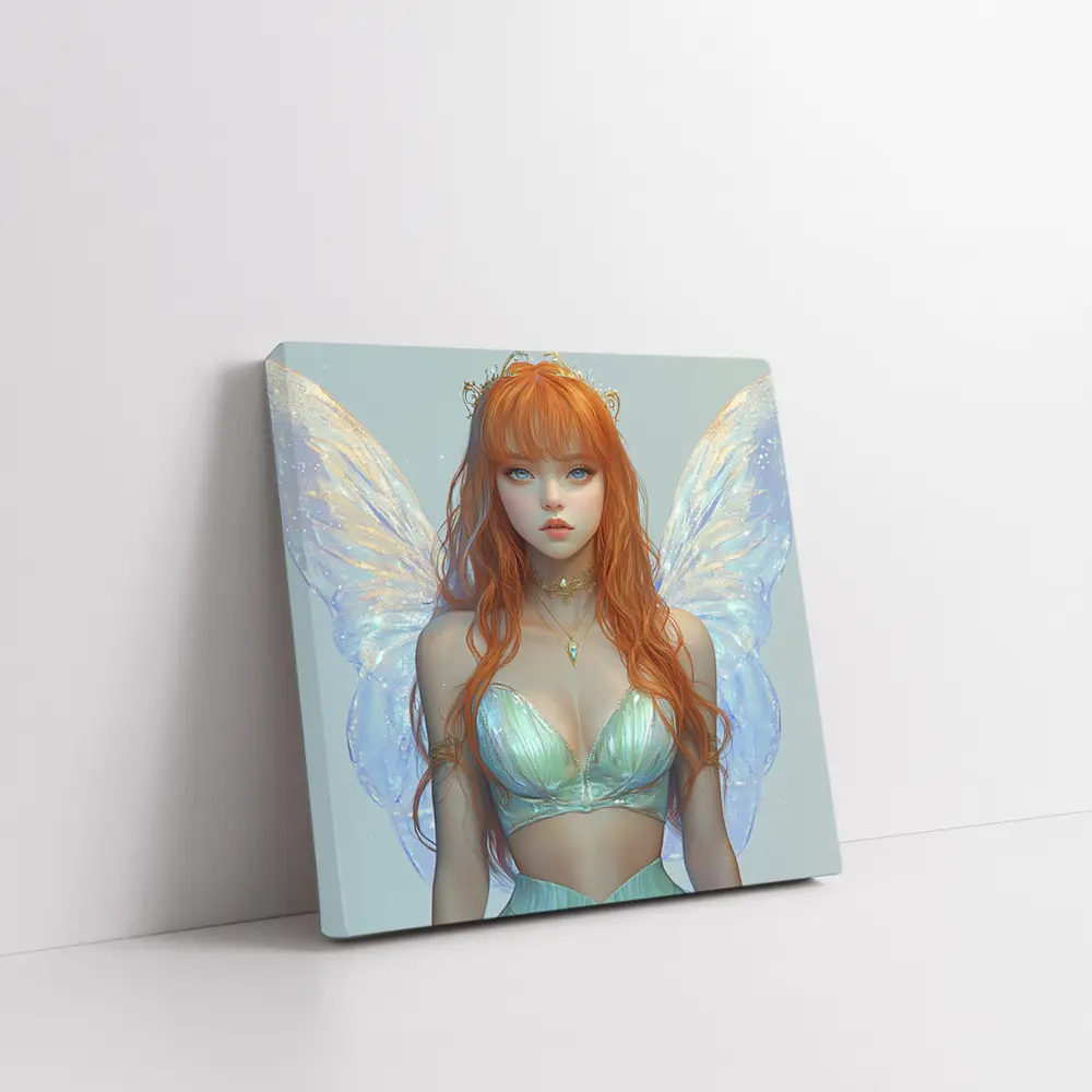 Red Hair Fairy Girl Blue Wings Fantasy – Wall Art