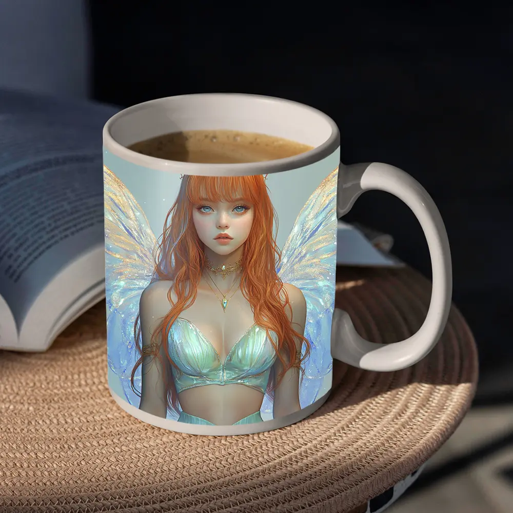 Red Hair Fairy Girl Blue Wings Fantasy – Mugs