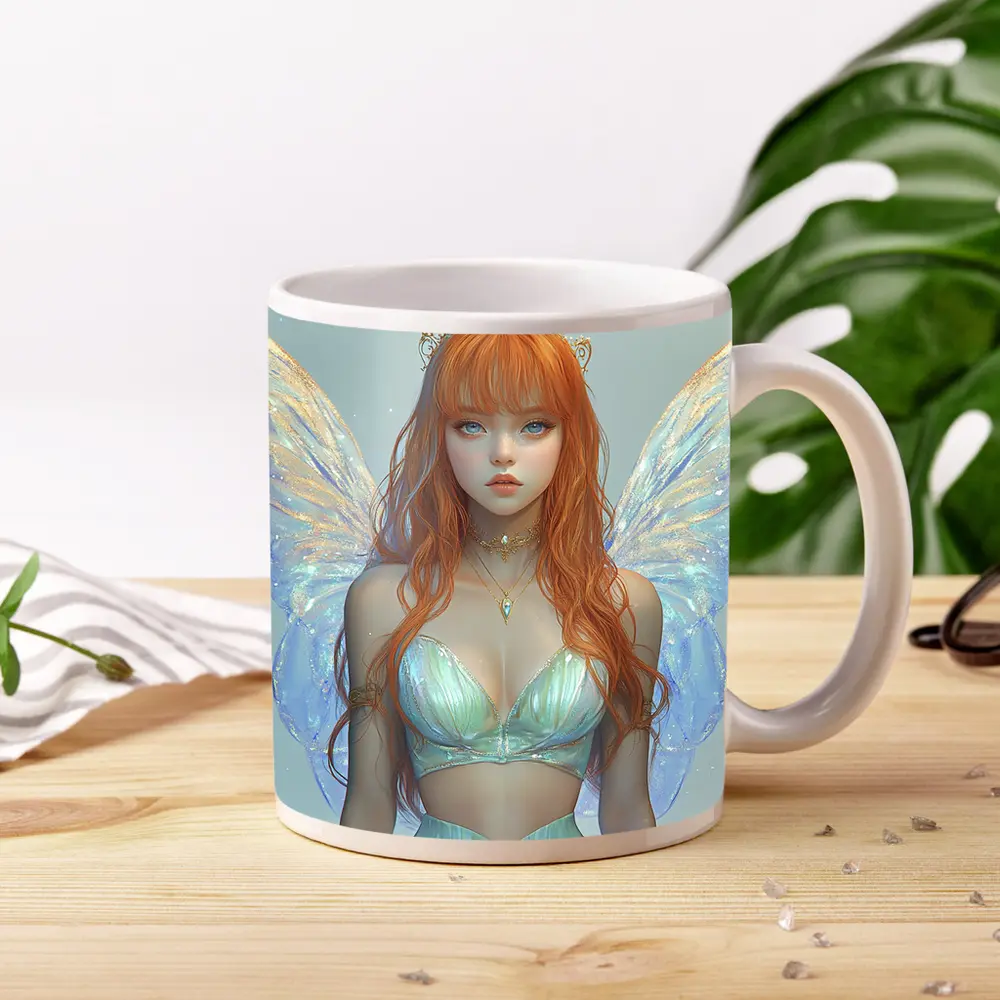 Red Hair Fairy Girl Blue Wings Fantasy – Mugs