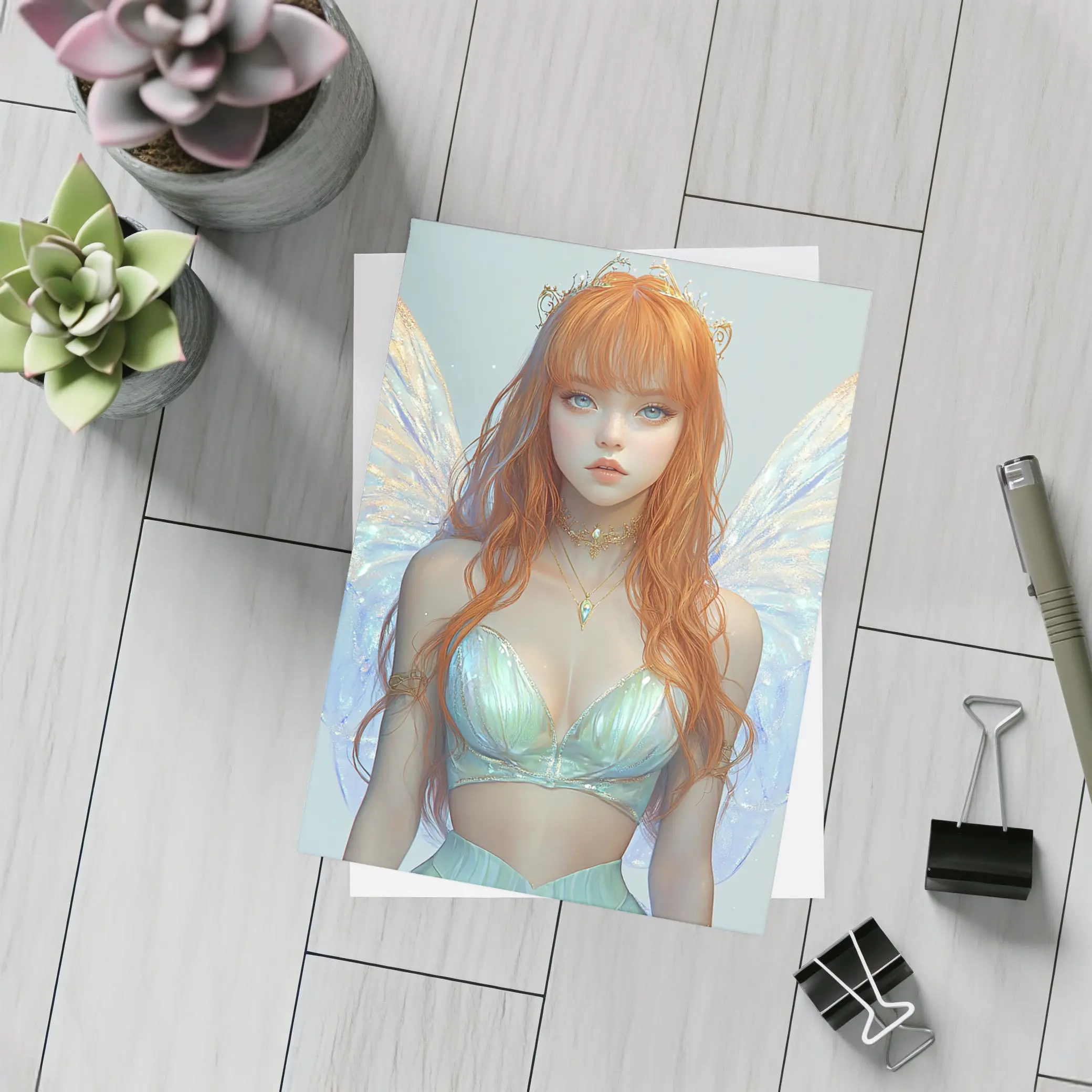 Red Hair Fairy Girl Blue Wings Fantasy – Postcards