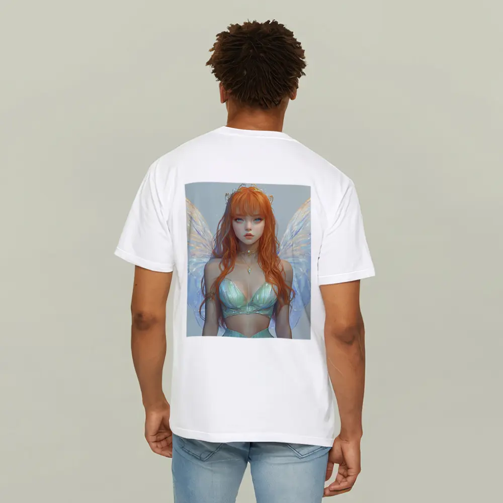 Red Hair Fairy Girl Blue Wings Fantasy – T-Shirts