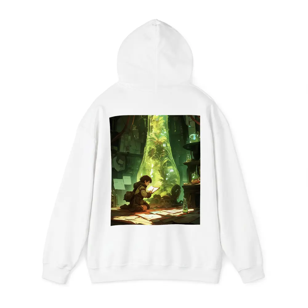 Anime Boy Reading In Glowing Botanical Lab – Hoodies