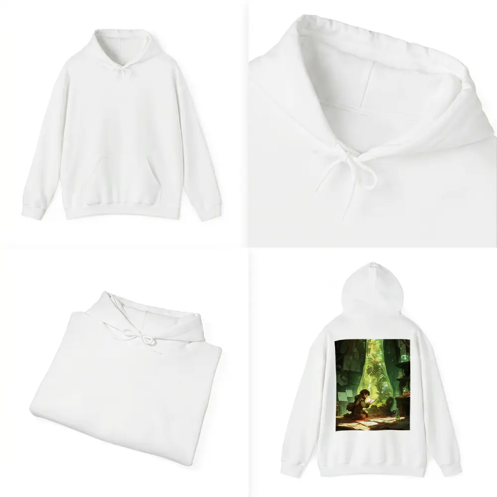 Anime Boy Reading In Glowing Botanical Lab – Hoodies
