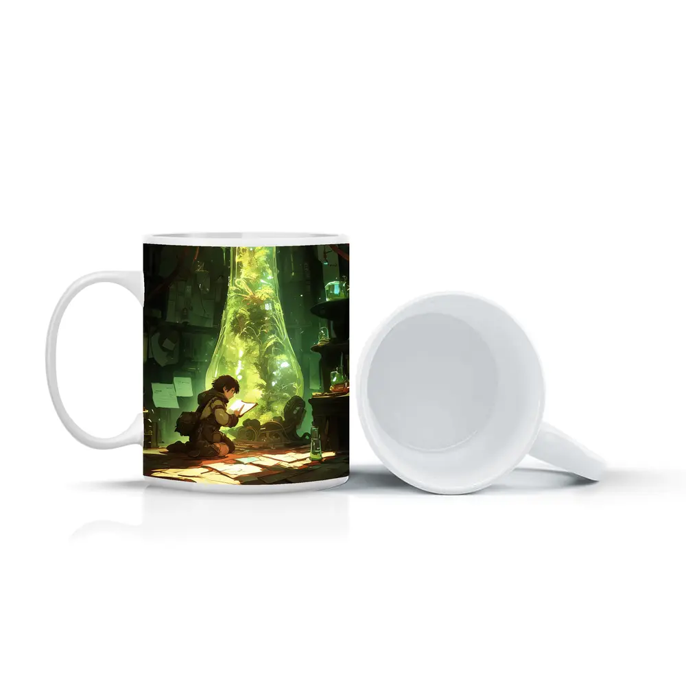 Anime Boy Reading In Glowing Botanical Lab – Mugs