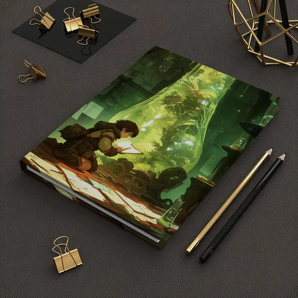 Anime Boy Reading In Glowing Botanical Lab – Notebooks