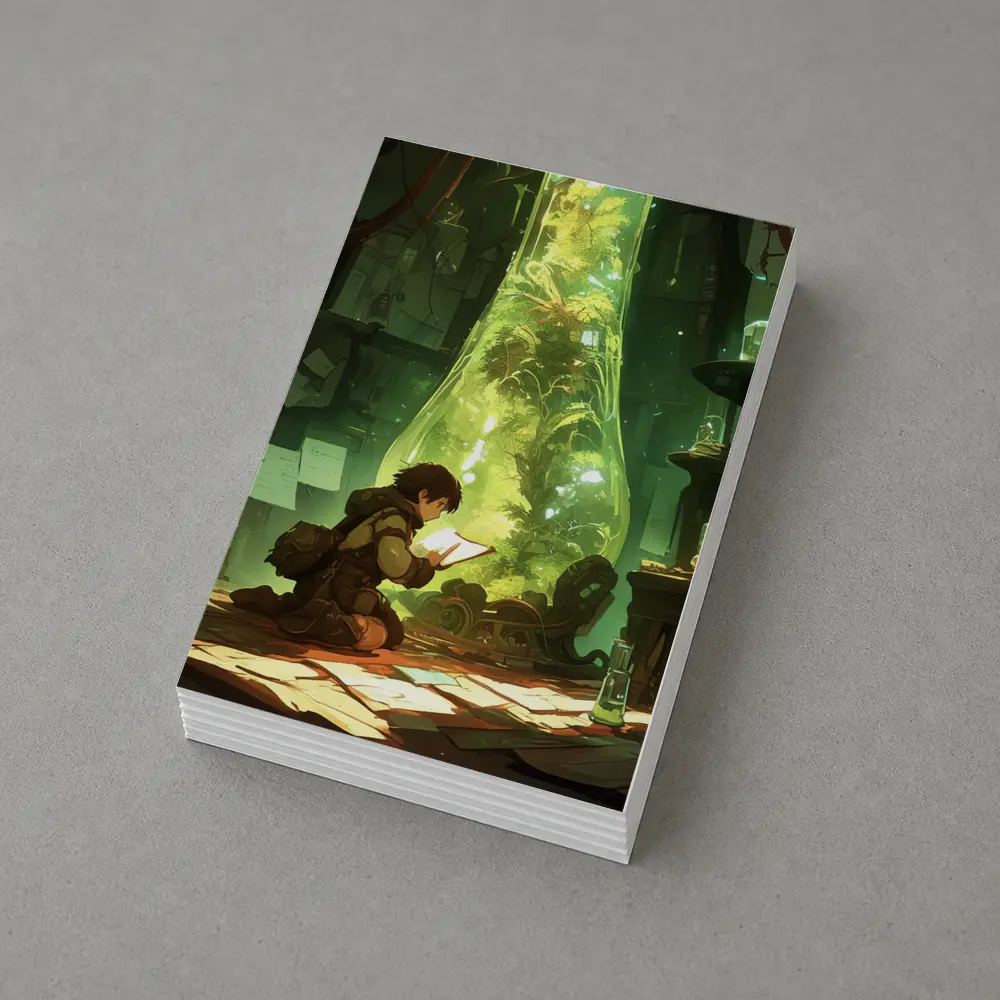 Anime Boy Reading In Glowing Botanical Lab – Postcards