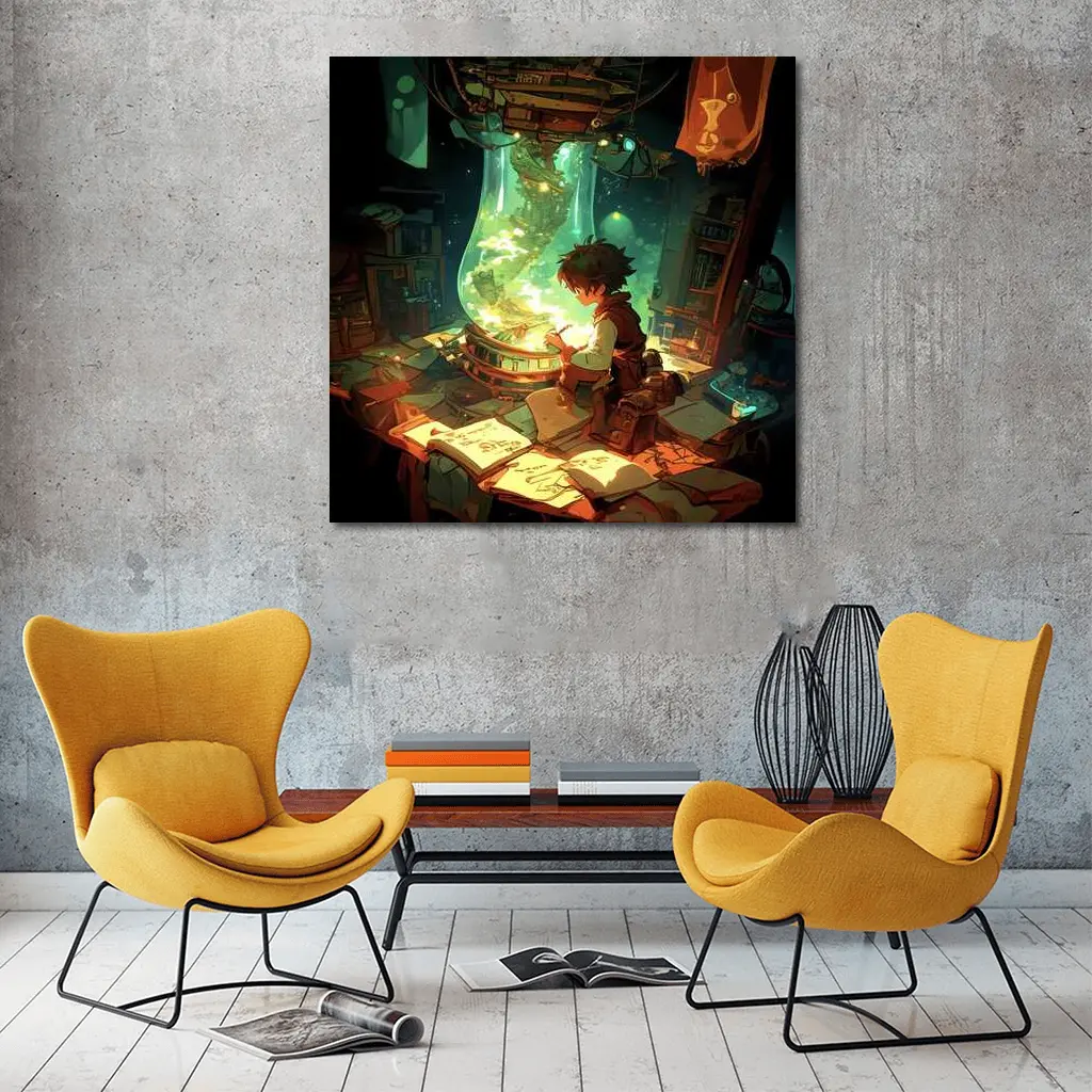 Anime Boy Drawing in Magical Workshop – Wall Art