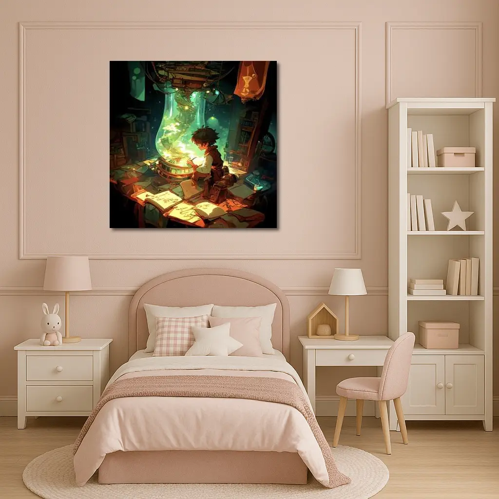 Anime Boy Drawing in Magical Workshop – Wall Art