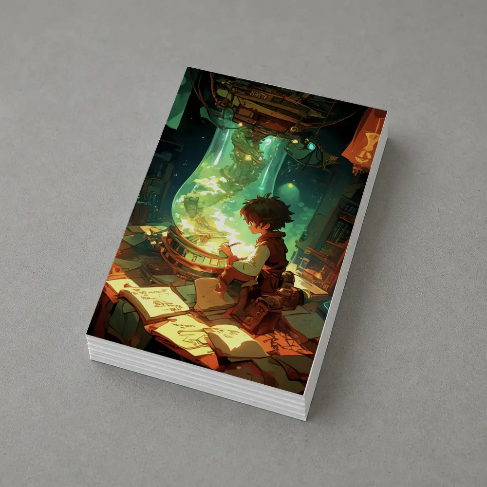 Anime Boy Drawing in Magical Workshop – Postcards
