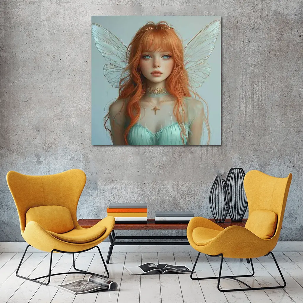 Red Hair Fairy Girl Fantasy Digital Art – Wall Art