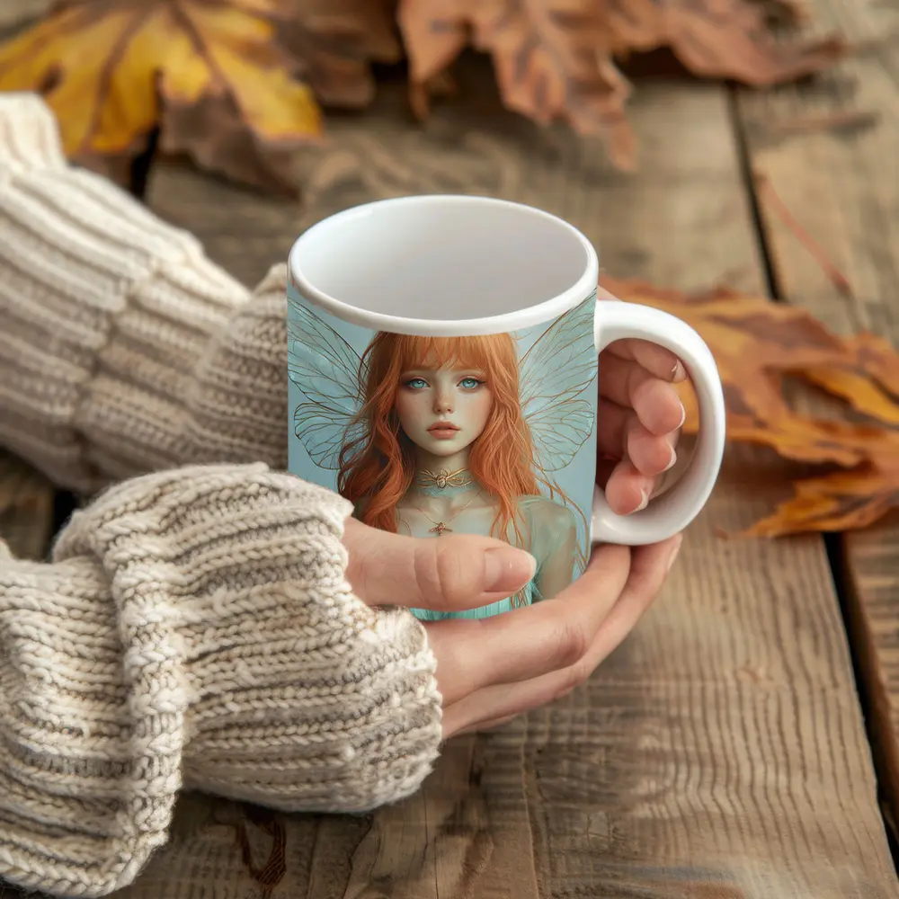 Red Hair Fairy Girl Fantasy Digital Art – Mugs