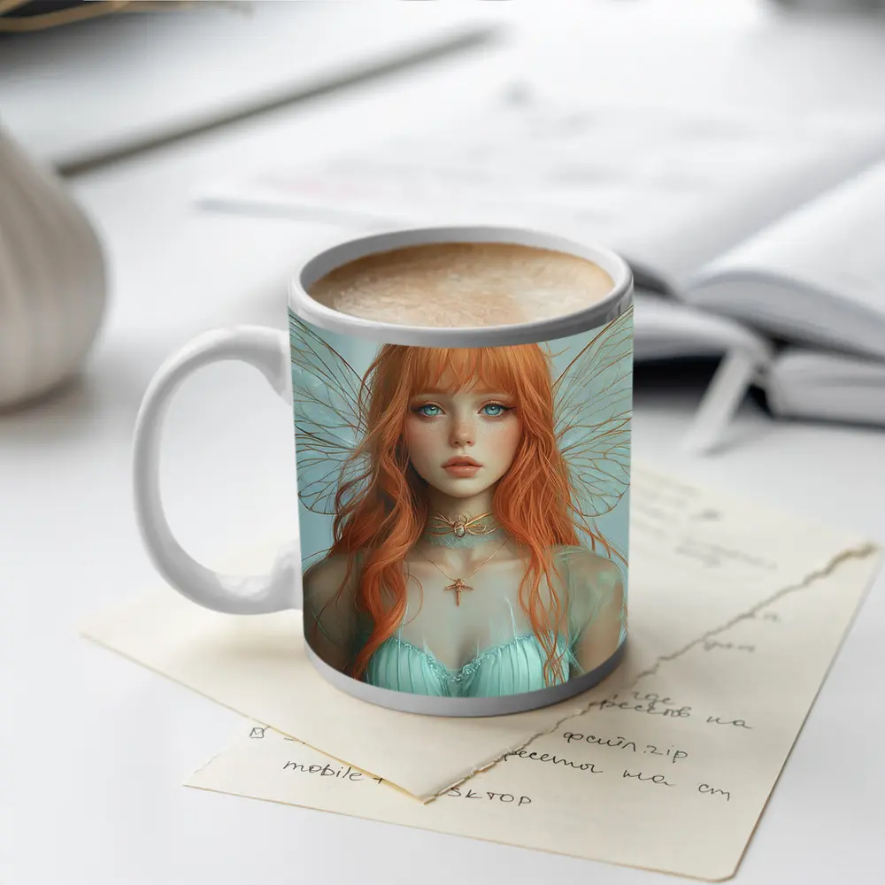 Red Hair Fairy Girl Fantasy Digital Art – Mugs
