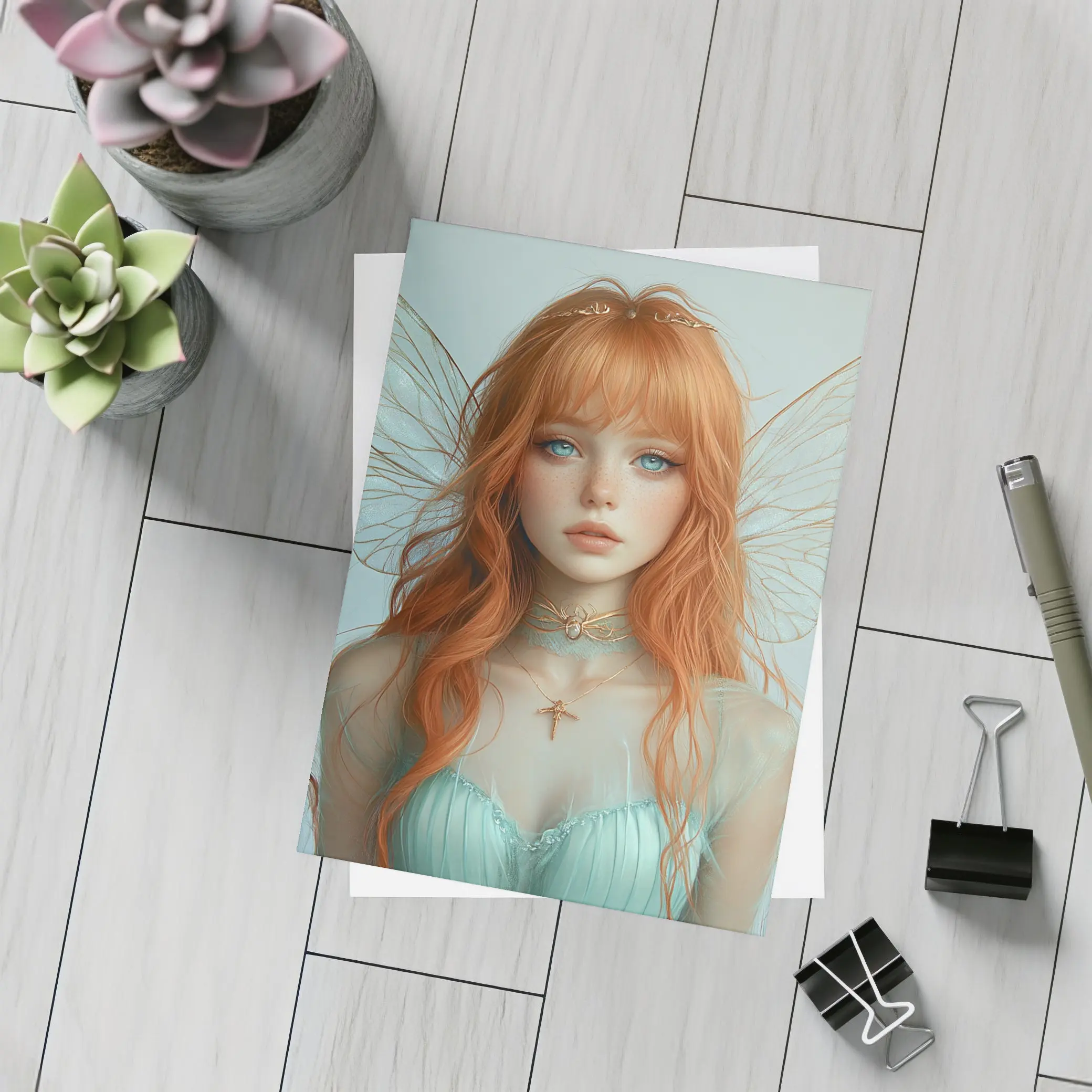 Red Hair Fairy Girl Fantasy Digital Art – Postcards
