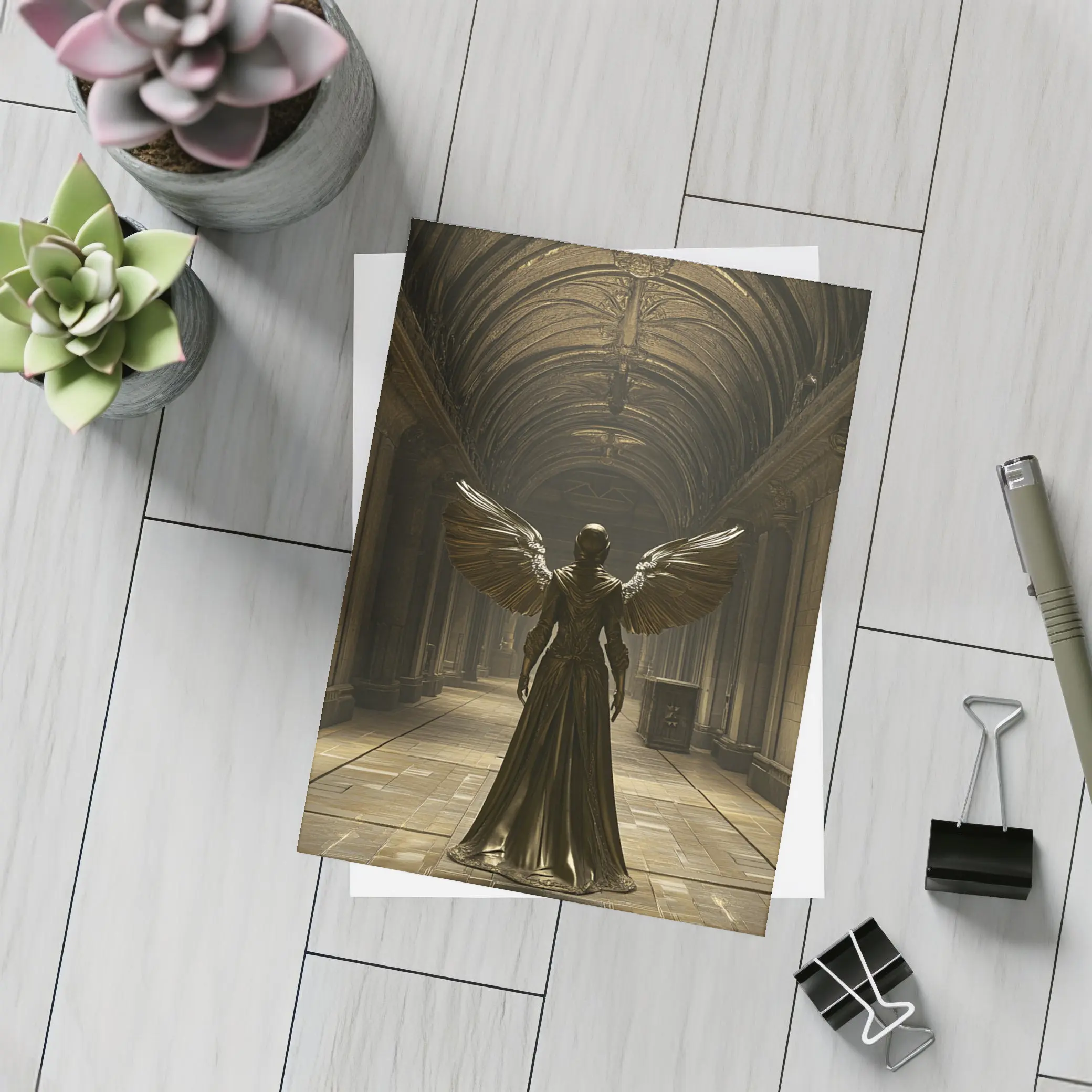 Dark Angel Figure Ancient Stone Hall – Postcards