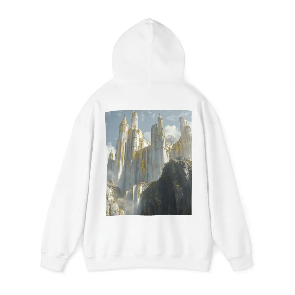White Gold Fantasy Castle on Rocky Cliffs – Hoodies