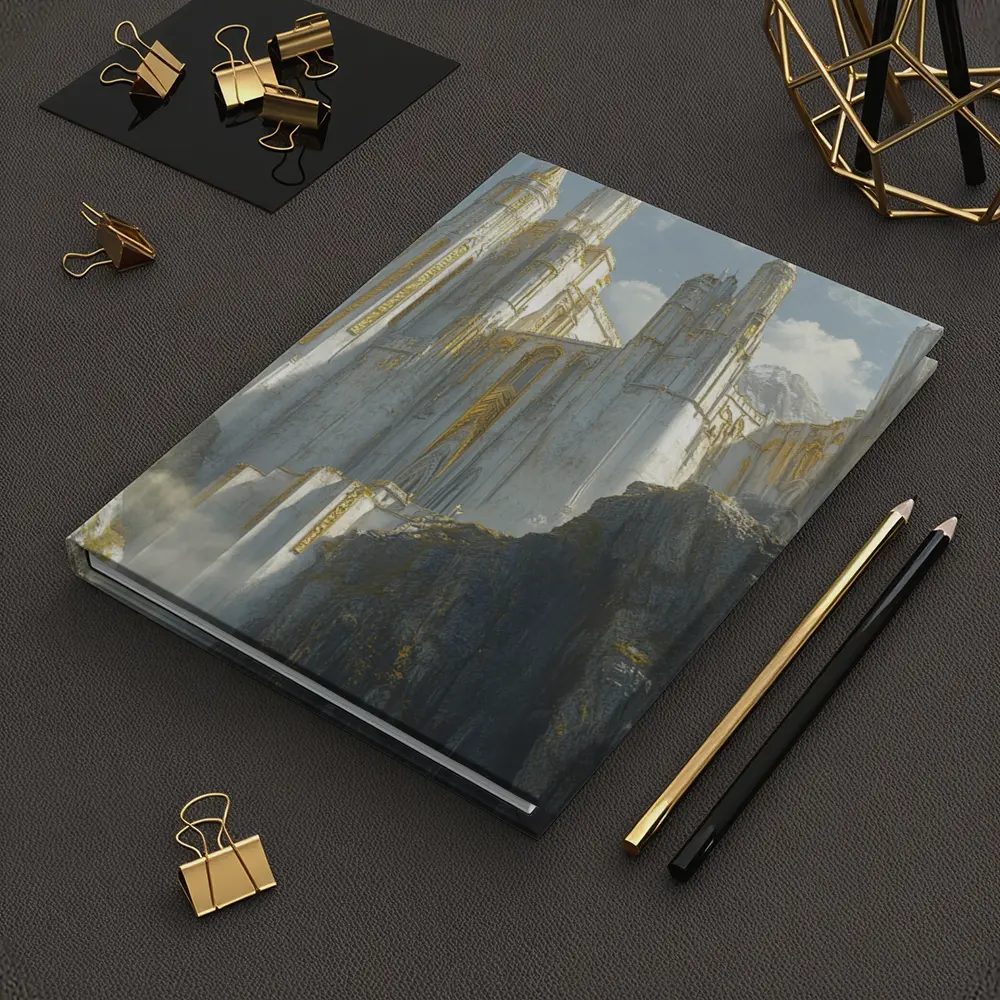 White Gold Fantasy Castle on Rocky Cliffs – Notebooks