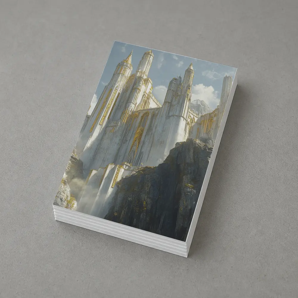 White Gold Fantasy Castle on Rocky Cliffs – Postcards